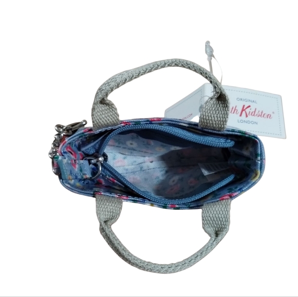 Cath Kidston London Coin Purse Mini Bag Key Ring Clip Floral Print Blue Flowers - Picture 4 of 8